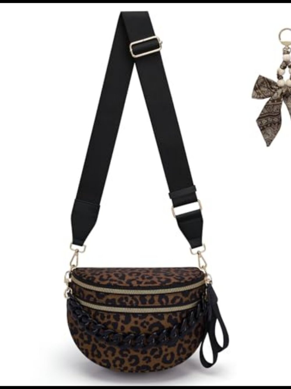 Leopard Print Crossbody Bag Nylon Water Resistant Fanny Pack Double Zip